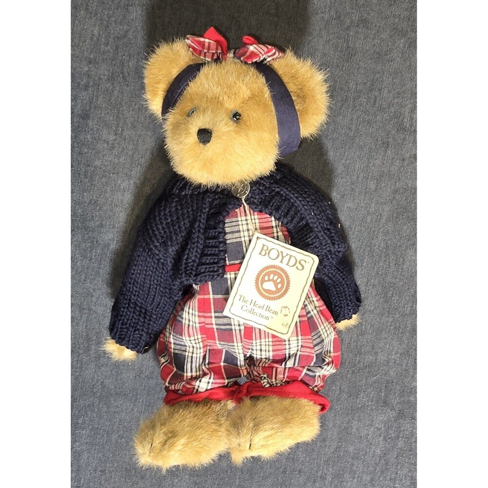 Boyds Bears Bobbi Jo Bearican Best Dressed Plaid Romper Cardigan Plush NWT